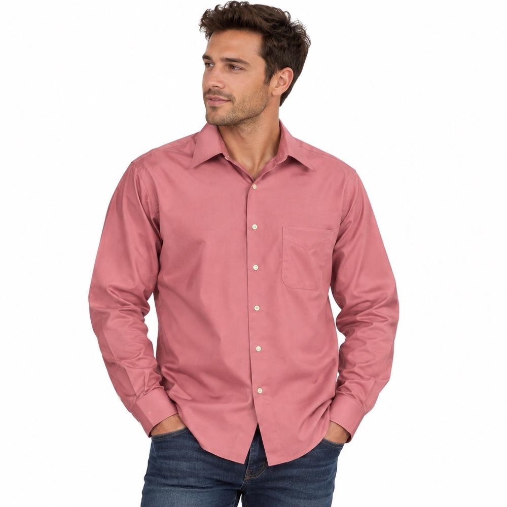 Geoffrey Beene Men's 15.5 Coral Pink Sateen Dress Shirt Long Sleeve Formal
